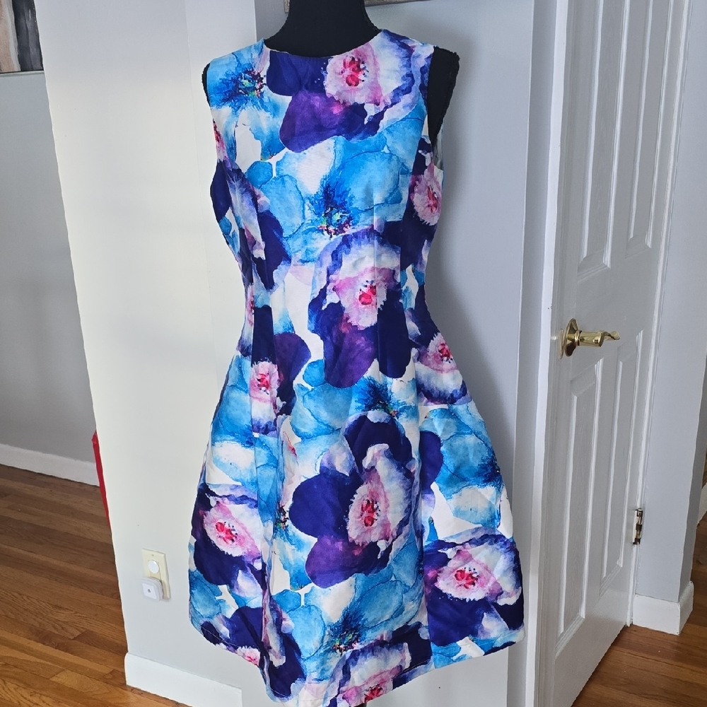 Vibrant Blue and Purple Floral Midi Dress
